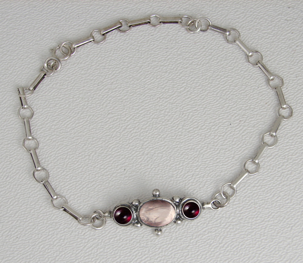 Sterling Silver Victorian Bracelet With Rose Quartz And Garnet